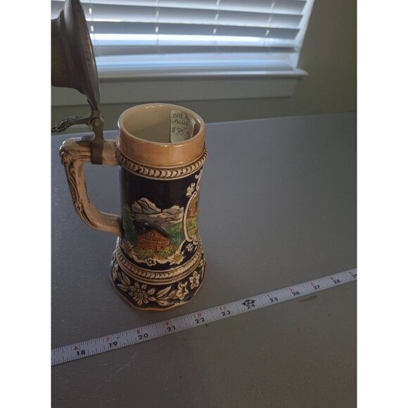 Vintage Heidelberg Germany Beer Stein Pewter Lid Hand Painted Music Box 9” - Picture 8 of 12